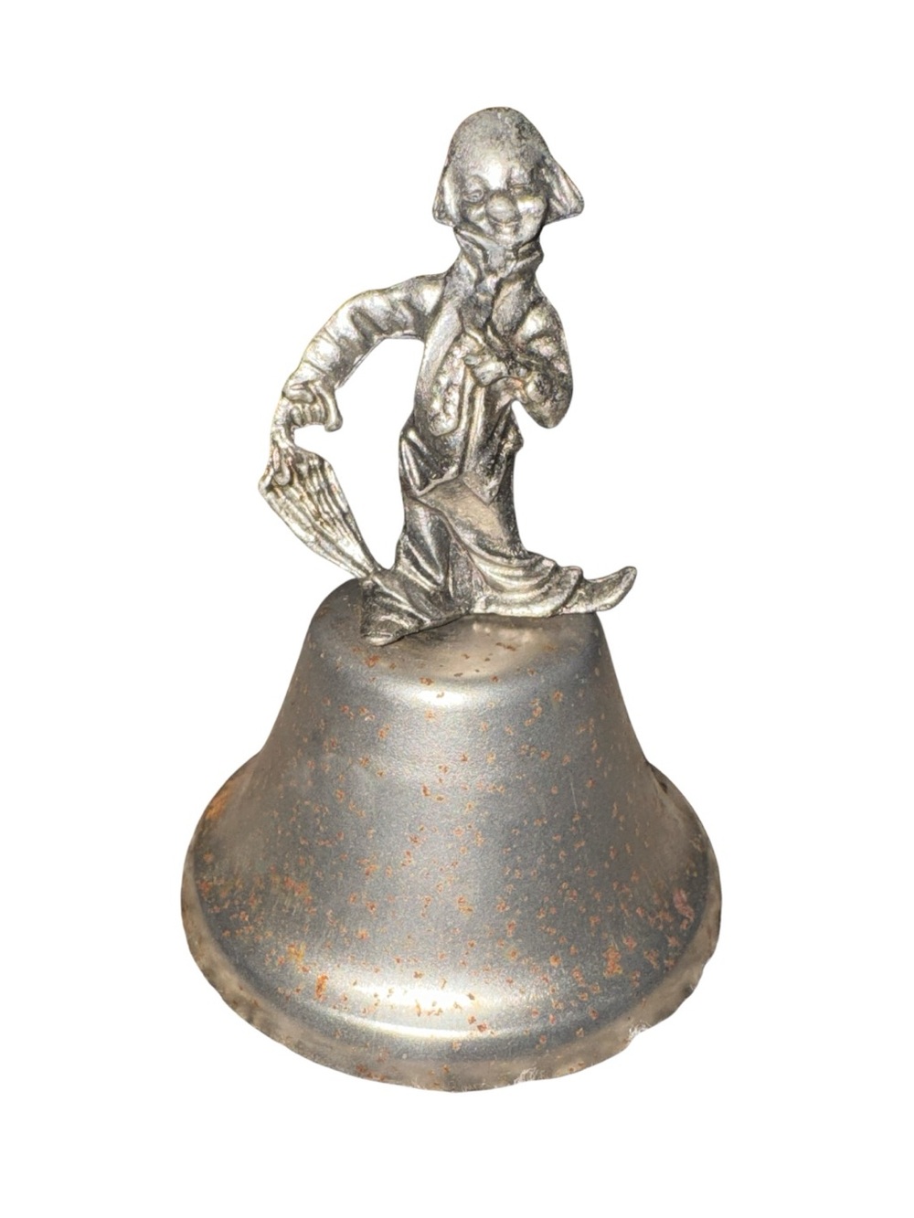 Silver Metal Decorative Bell with Hobo Clown Figurine Home Vintage Collectible